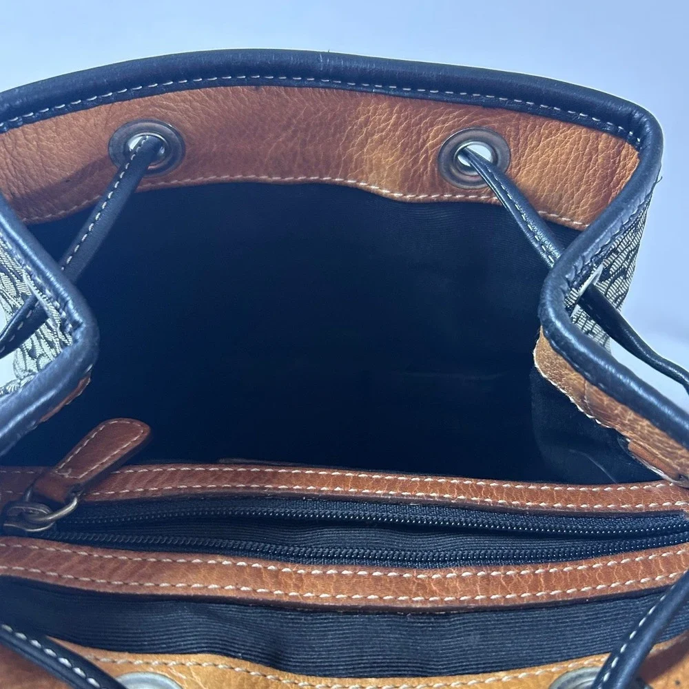 Coach Vintage Signature C Jacquard Backpack Black Leather Y2K Drawstring
